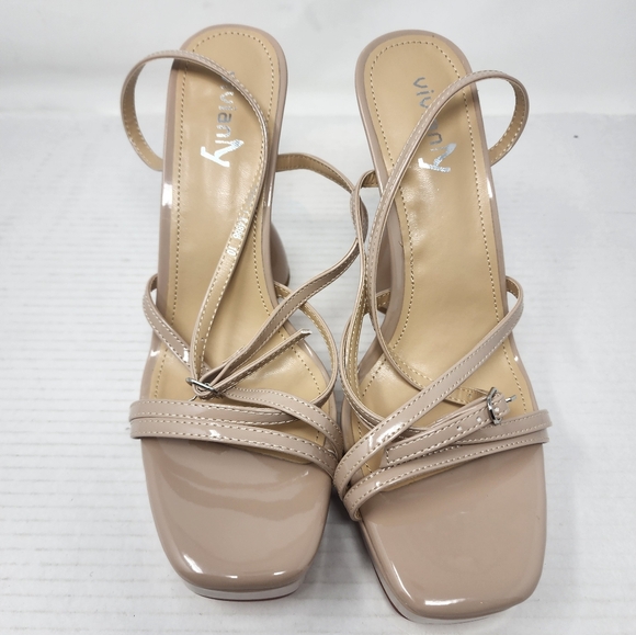 New Nude Strappy Heels Sculpted Heel Size 10 - Picture 3 of 7
